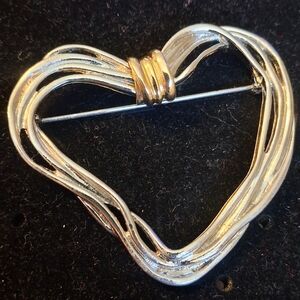 Premier Designs Silvertone Heart Brooch With Goldtone Accent